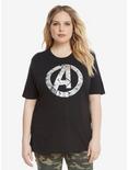Marvel Avengers Silver Foil Distressed A T-Shirt Extended Size, , alternate