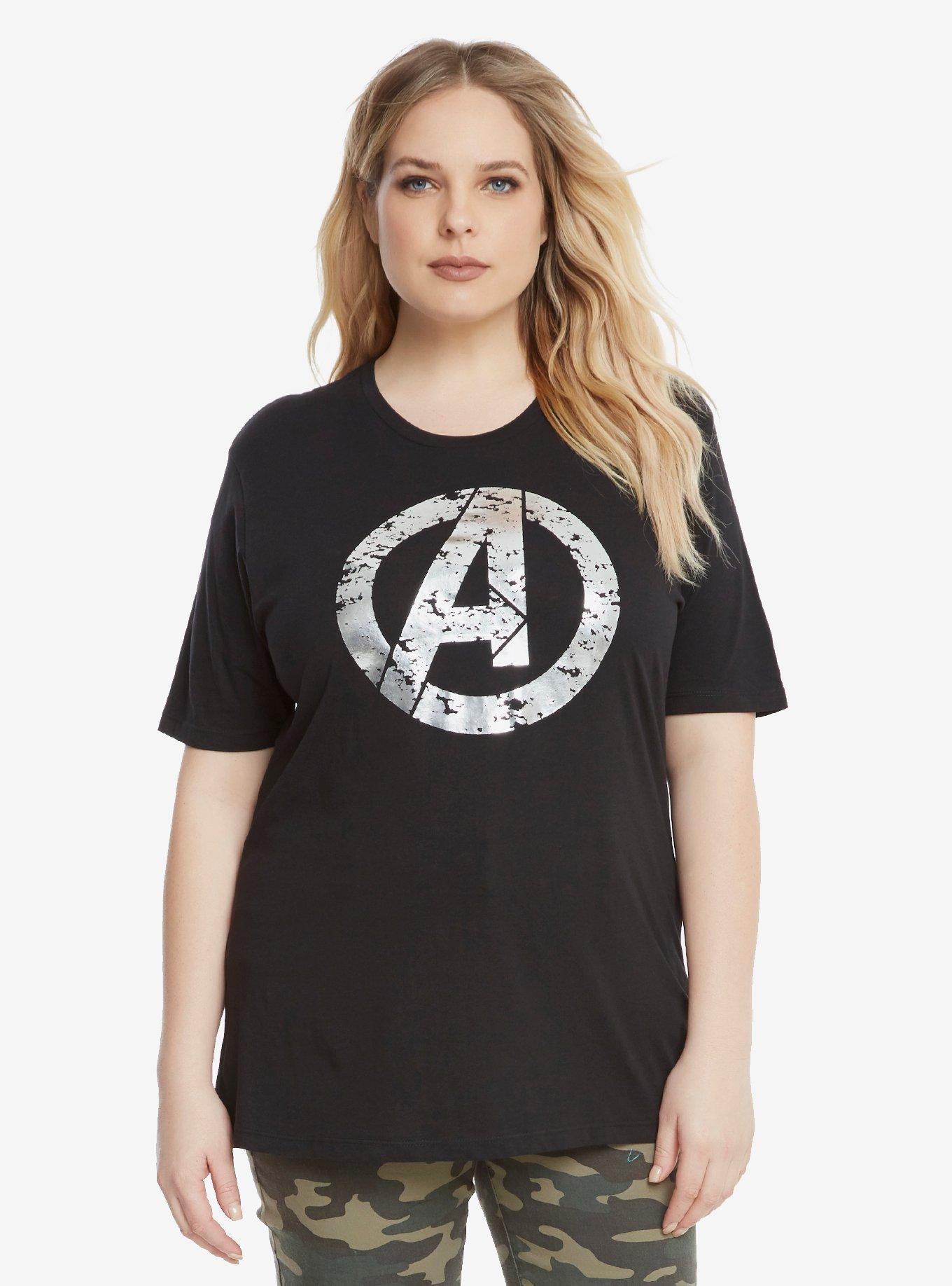 Marvel Avengers Silver Foil Distressed A T-Shirt Extended Size, , alternate
