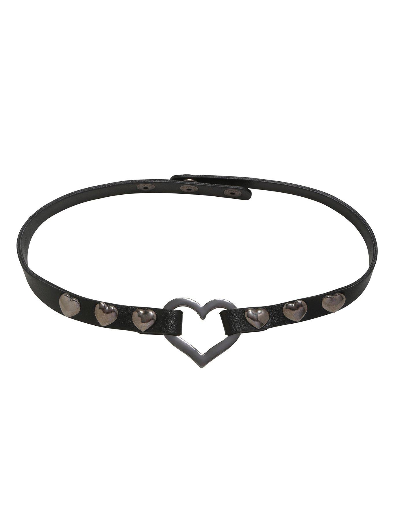 Blackheart Hematite Heart-Ring Faux Leather Choker, , alternate