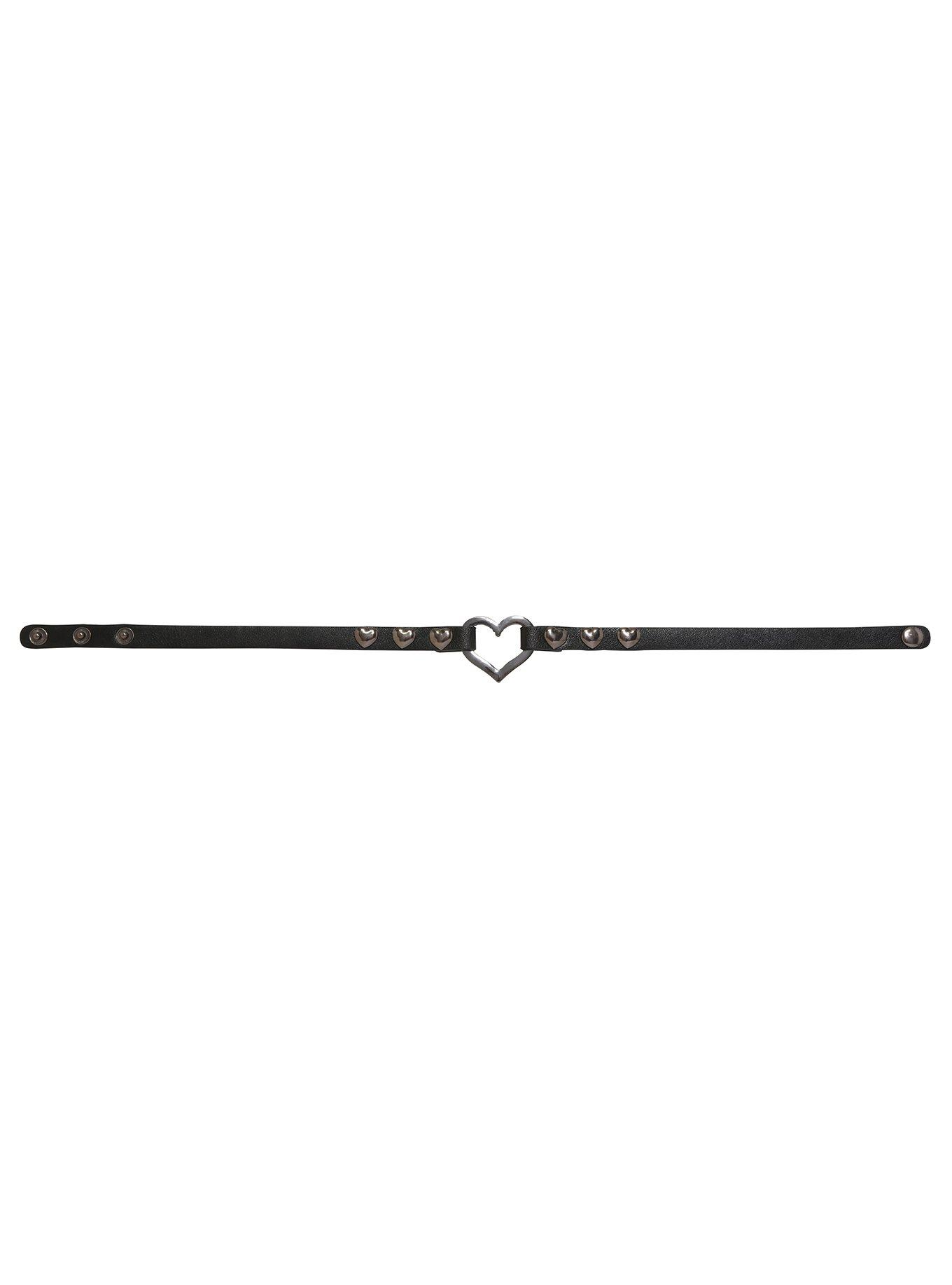 Blackheart Hematite Heart-Ring Faux Leather Choker, , alternate