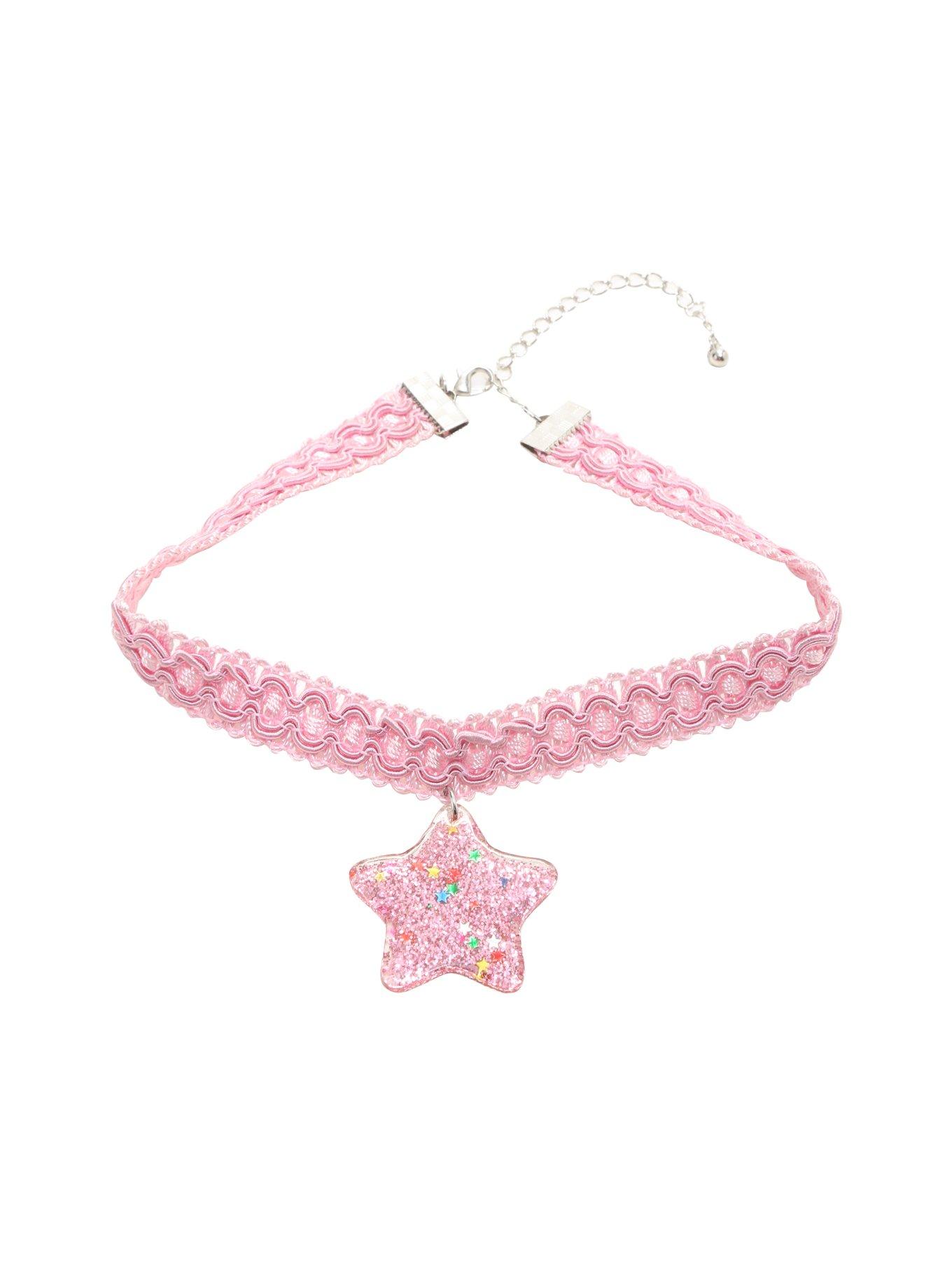 Blackheart Pastel Chunky Star Pink Crochet Choker, , alternate