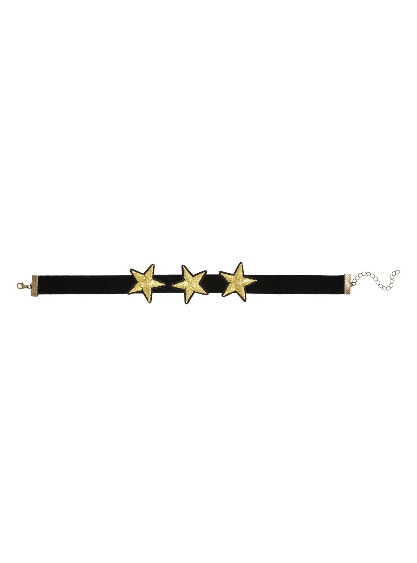 Gold Star Black Velvet Choker, , alternate