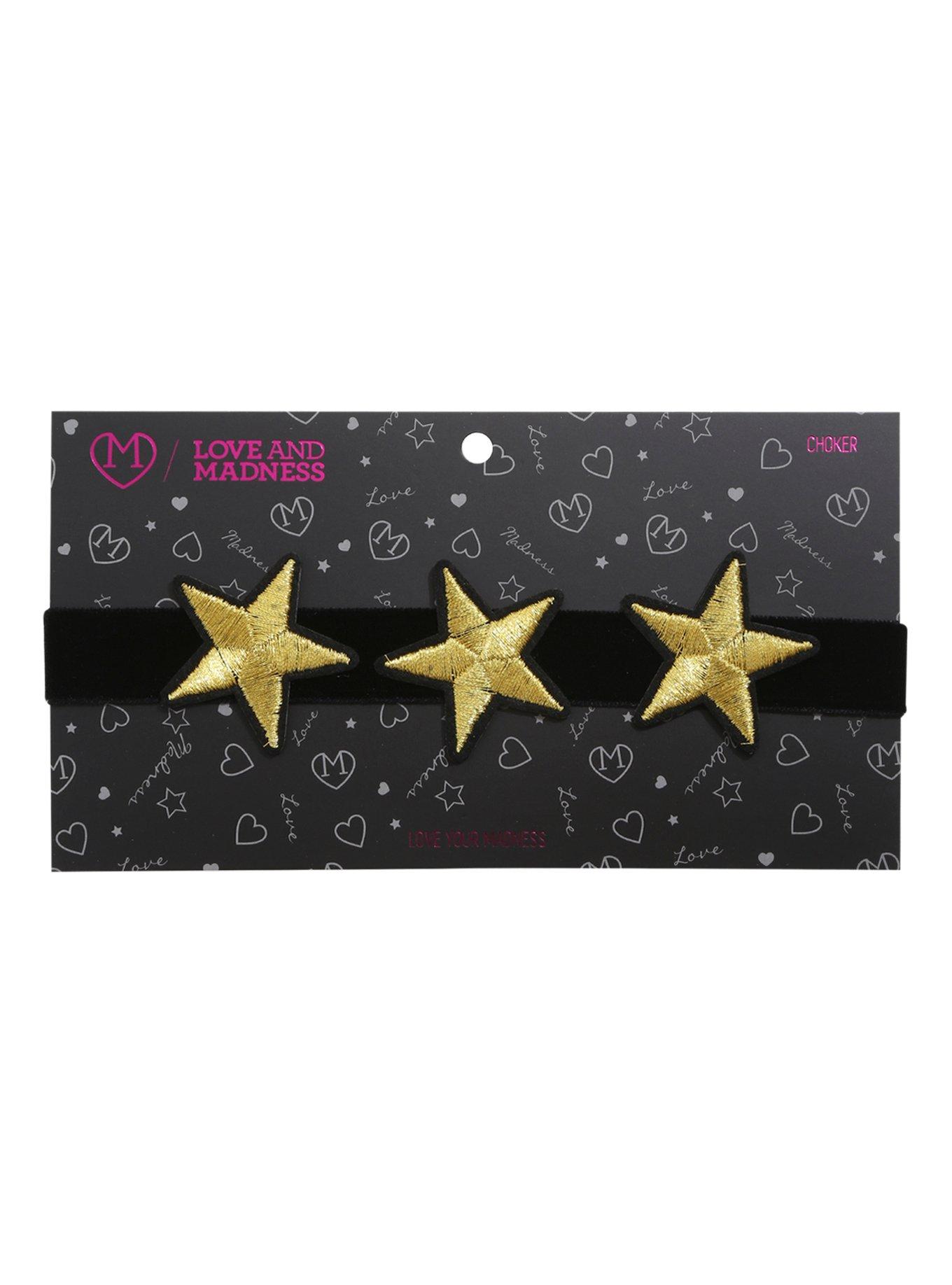 Gold Star Black Velvet Choker, , alternate