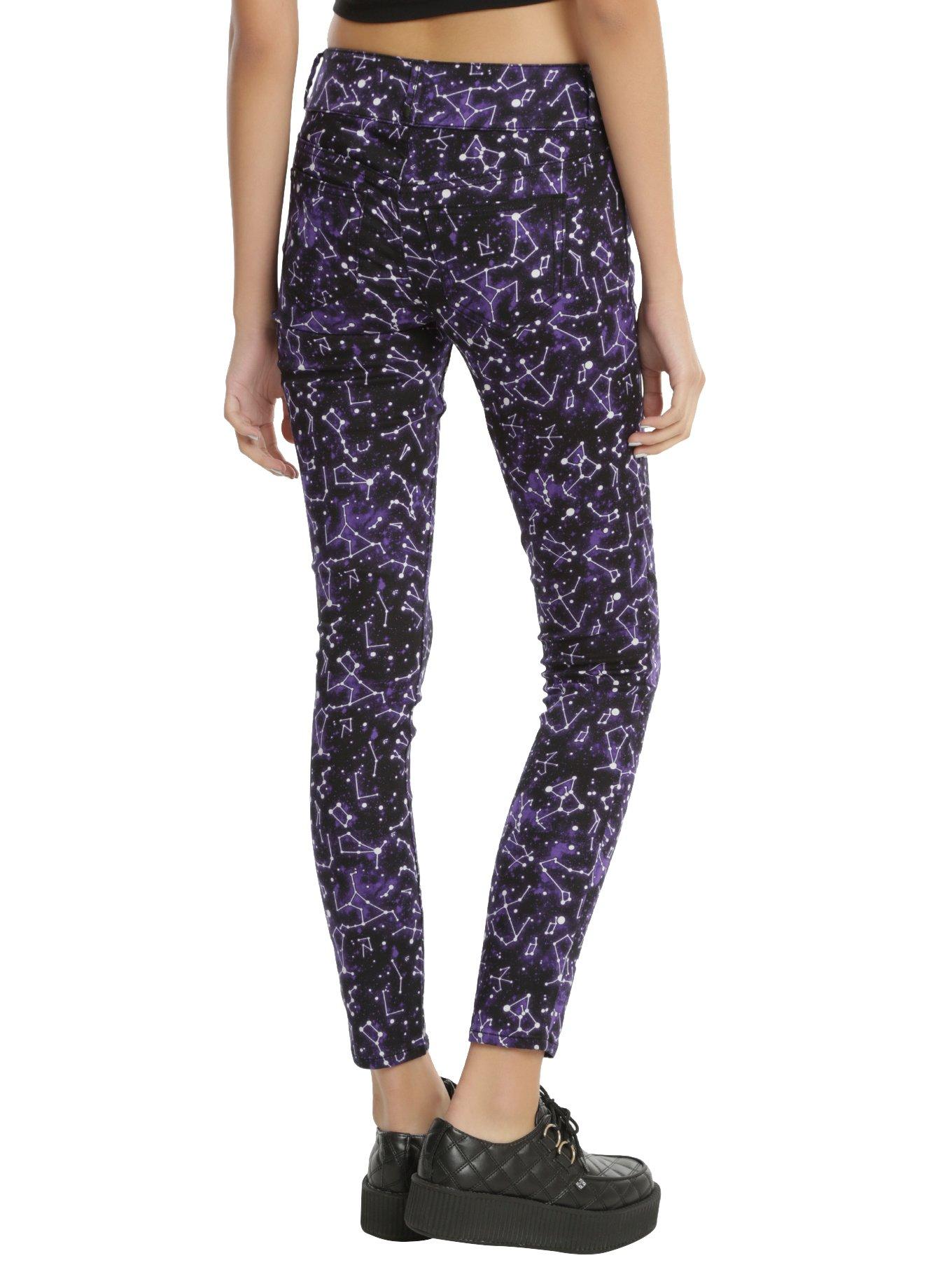 Blackheart Constellation Print Purple Super Skinny Jeans, , alternate