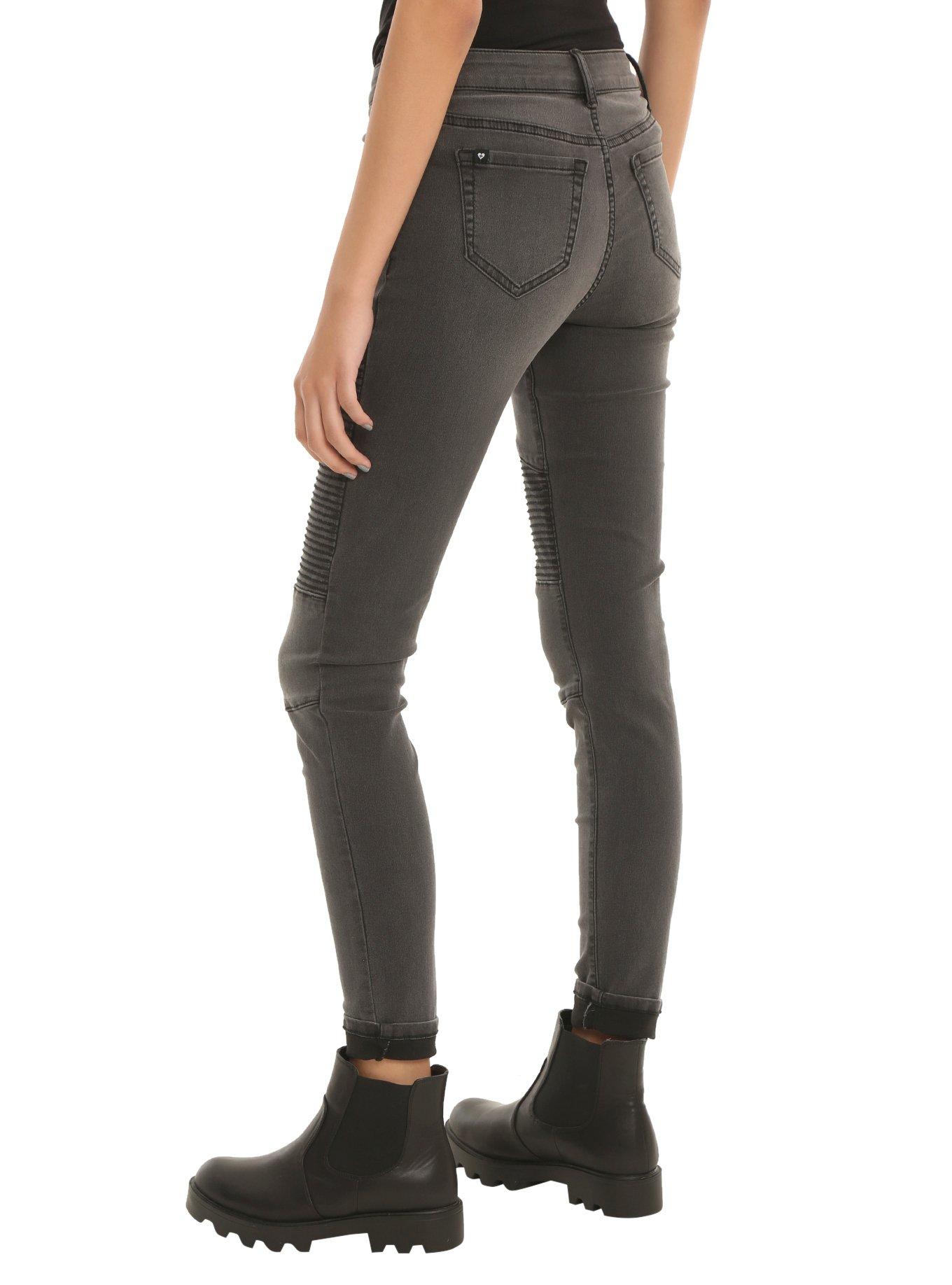 Blackheart Grey Moto Skinny Jeans, , alternate