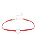 Blackheart Gold Heart Ring Red Thin Faux Leather Choker, , alternate