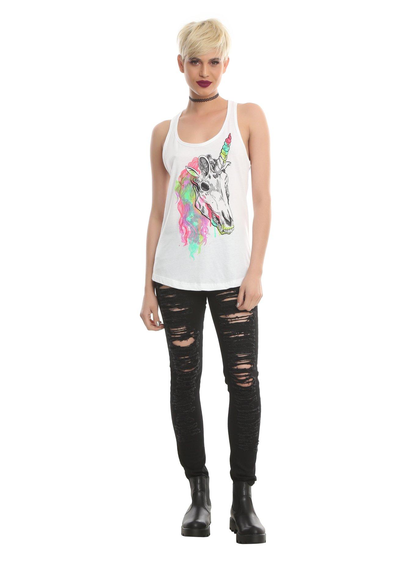 Rainbow Unicorn Skull Girls Tank Top, , alternate