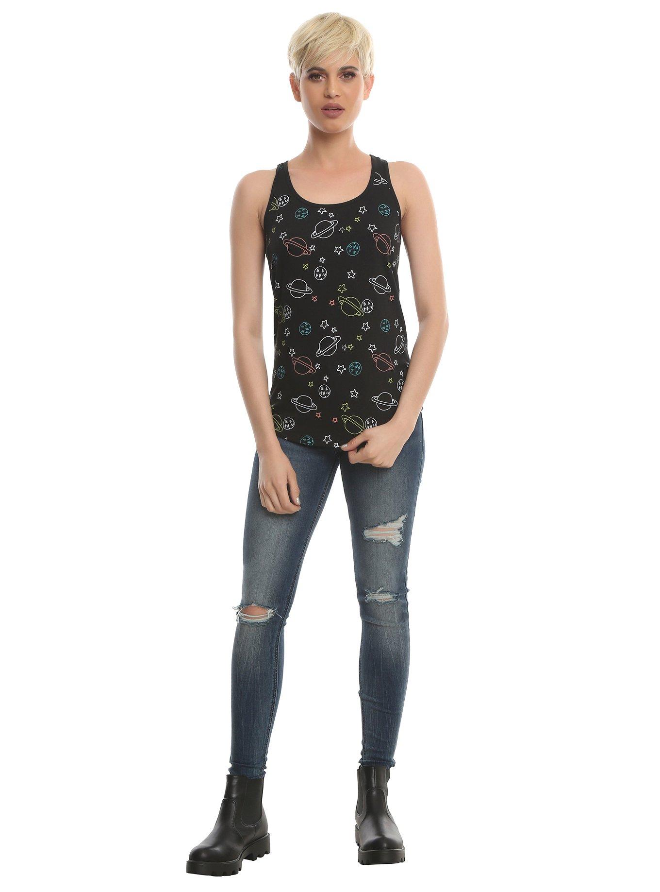 Cartoon Outer Space Illustration Stars Tank Top, , alternate