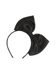 Large Black Satin Bow Headband, , alternate