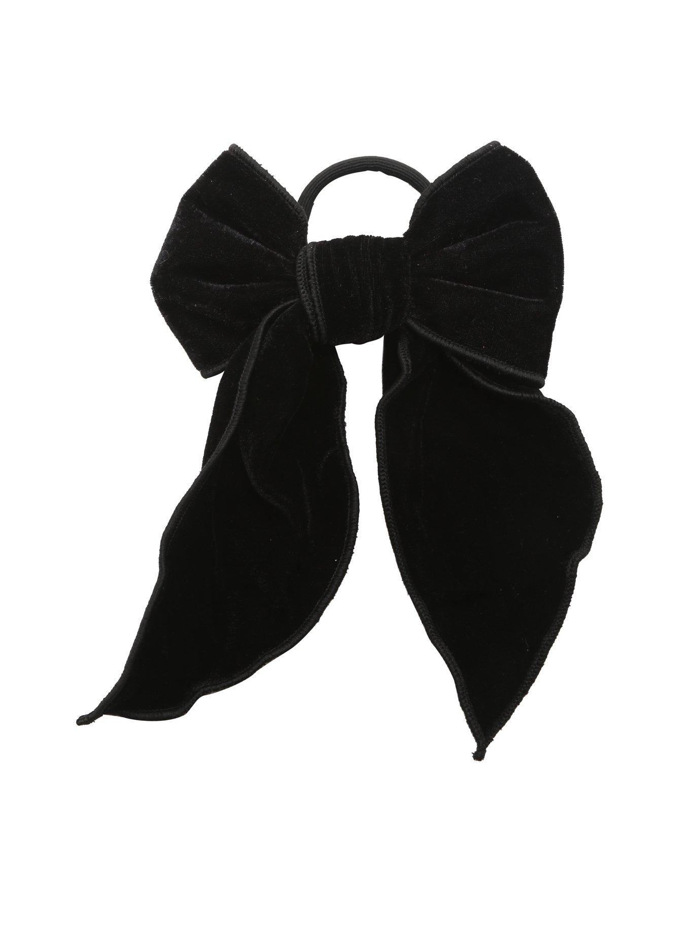 Blackheart Extra Large Black Velvet Bow Hair Tie, , alternate