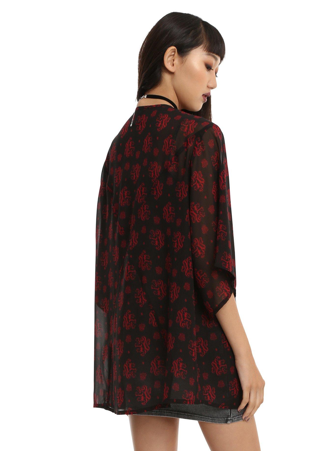 Harry Potter Gryffindor Print Black Chiffon Kimono, , alternate