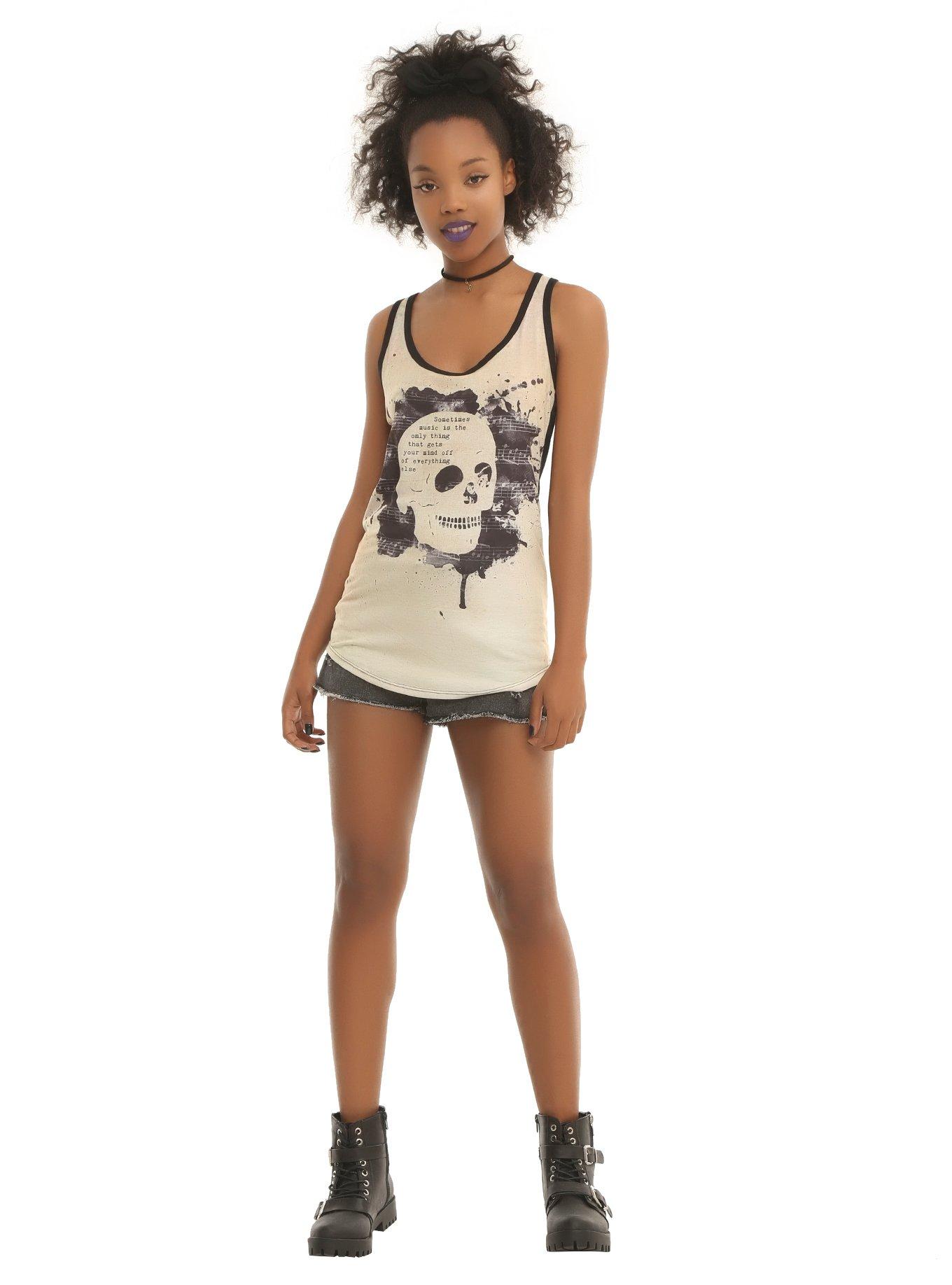 Music Is The Only Thing Skull Girls Tank Top, , alternate
