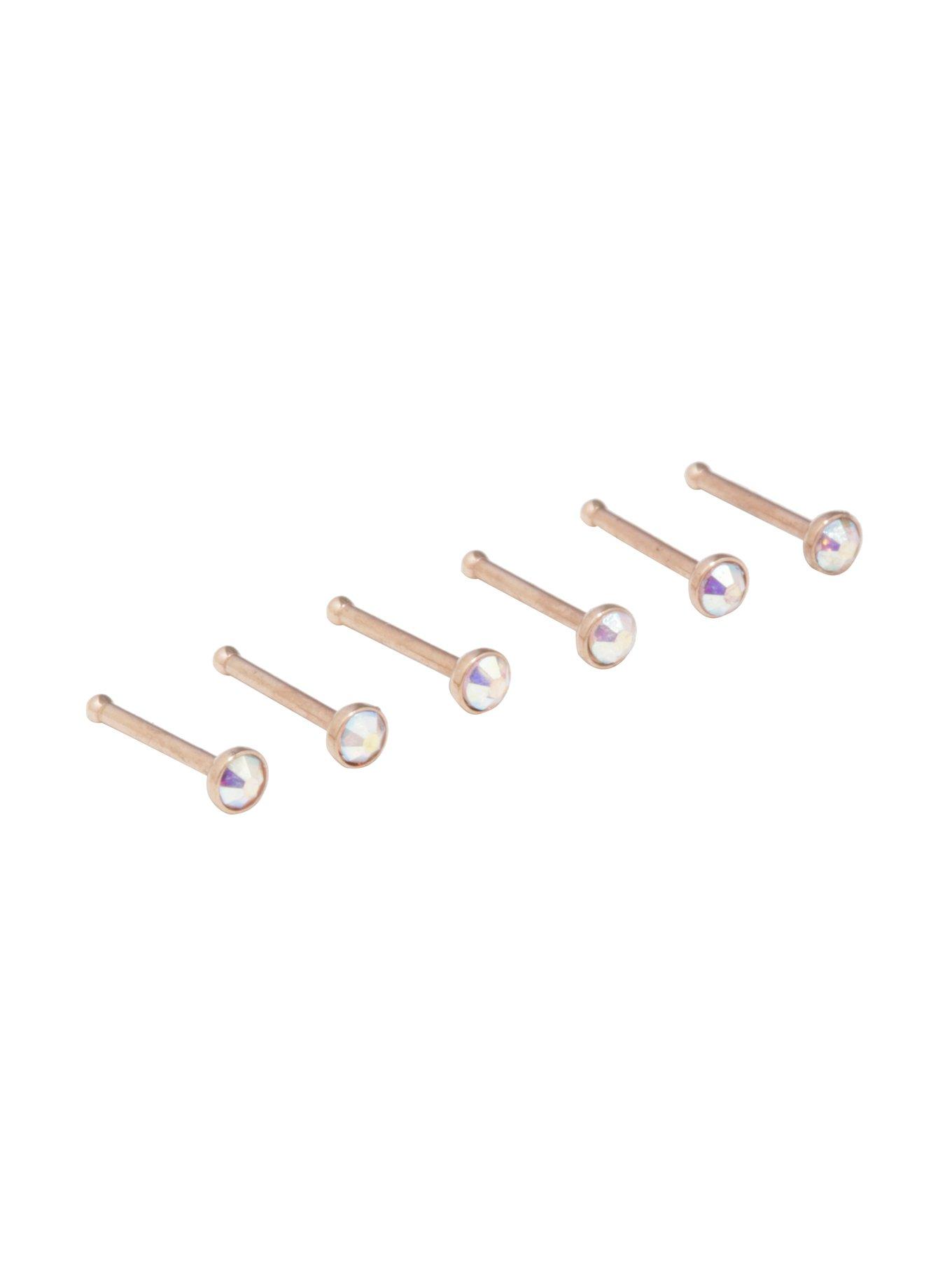Steel Rose Gold AB CZ Nose Stud 6 Pack, , alternate