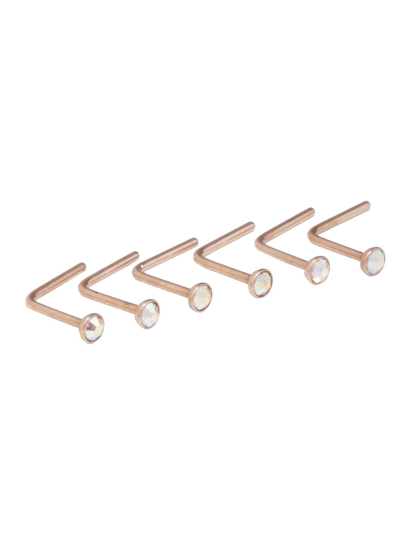 Steel Rose Gold AB CZ Nose Stud 6 Pack, , alternate