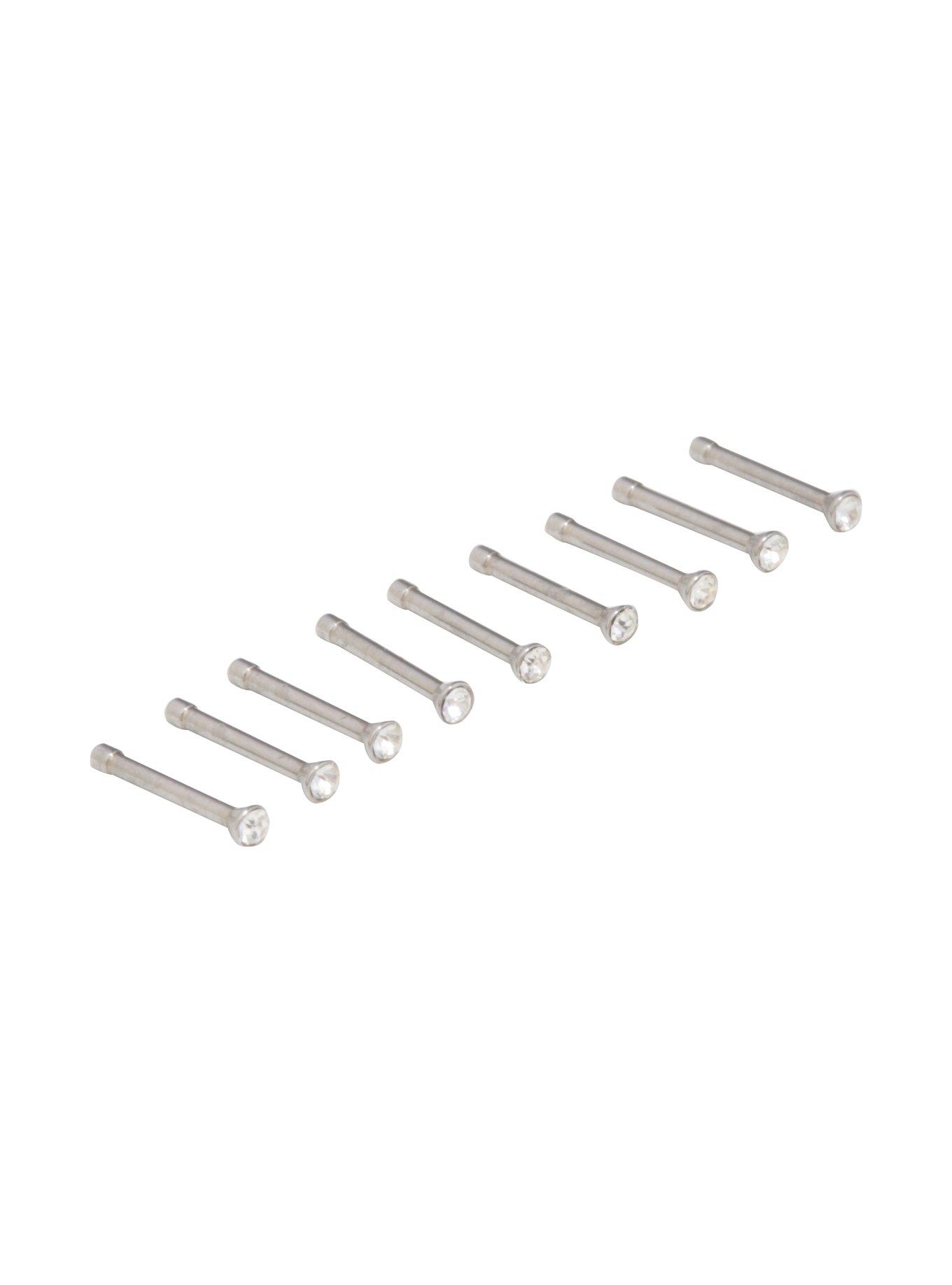Steel Small CZ Nose Stud 9 Pack, , alternate
