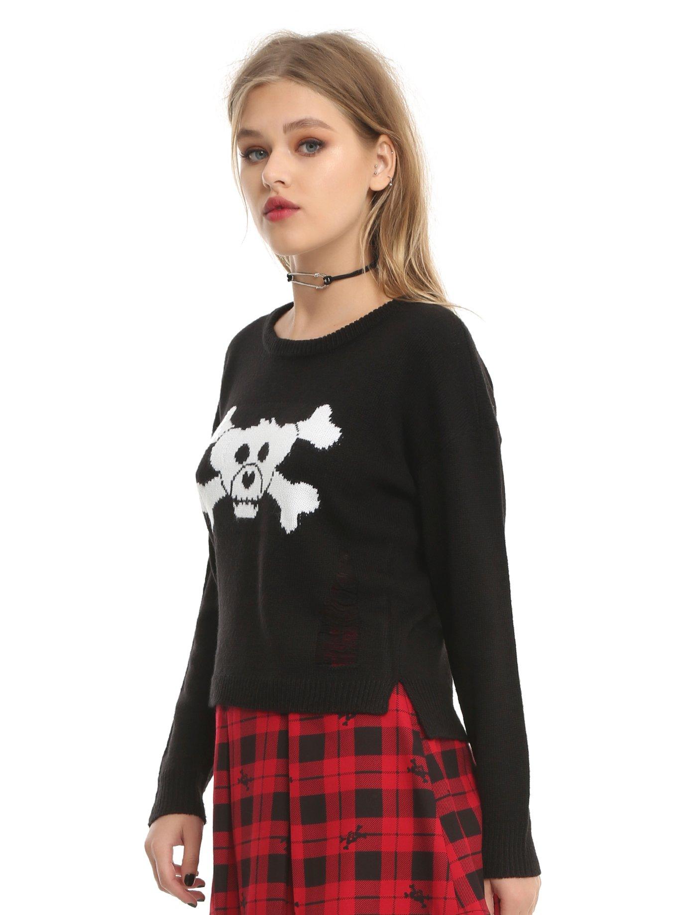 Hot Topic X Build-A-Bear Furry N’ Fierce Bear & Crossbones Girls Sweater, , alternate