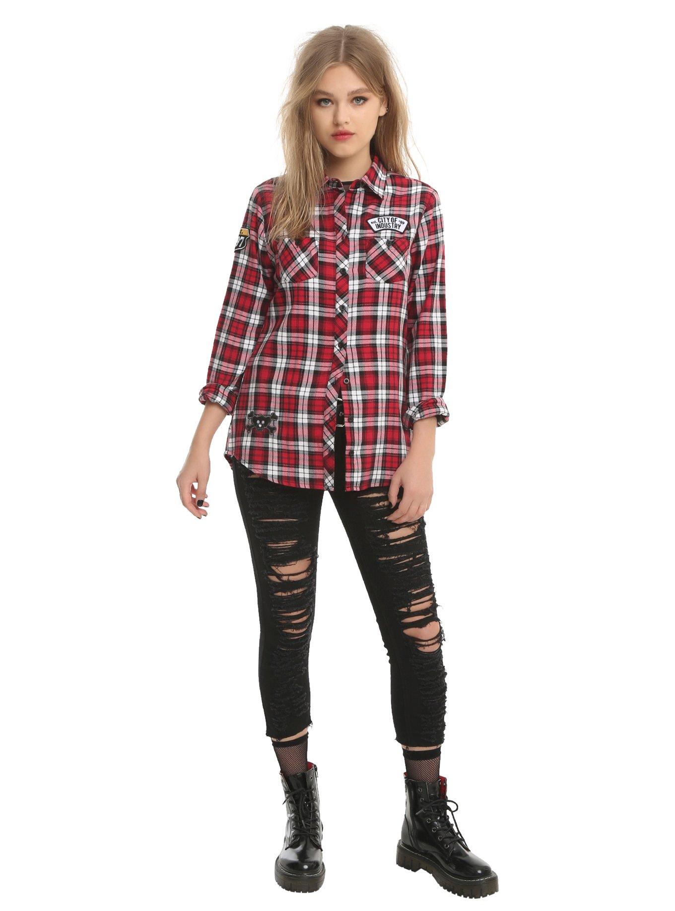 Hot Topic X Build-A-Bear Furry N’ Fierce Established Plaid Girls Woven Button-Up, , alternate