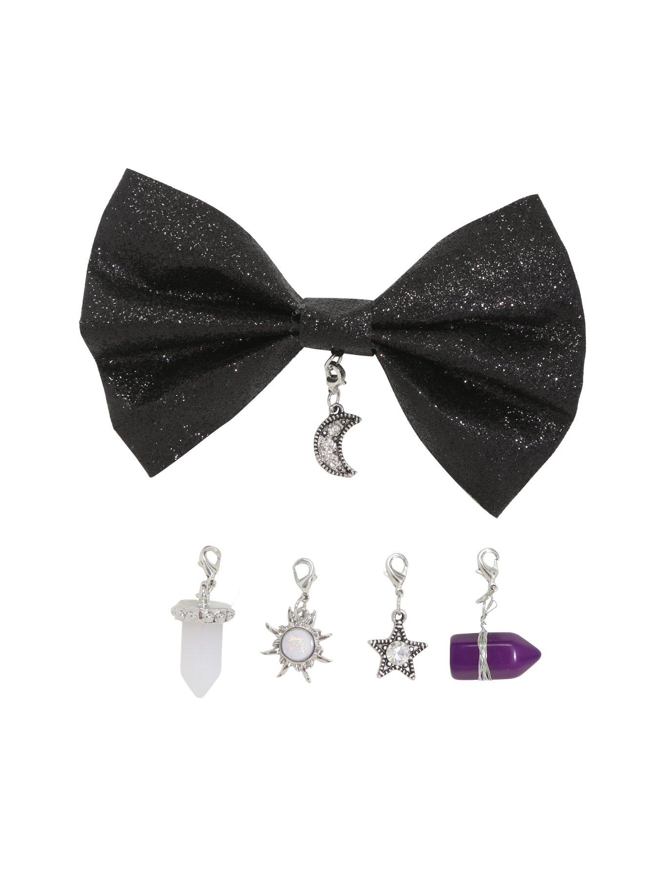 Blackheart Interchangeable Charm Black Glitter Hair Bow, , alternate