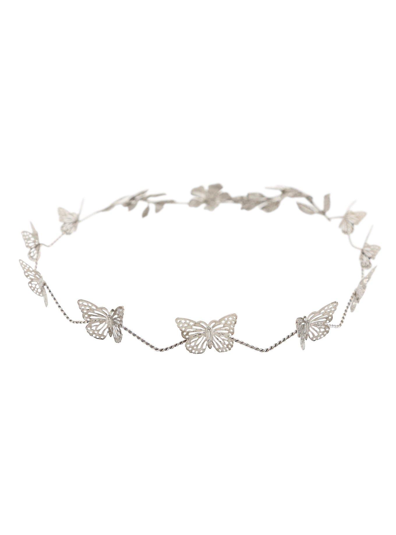 Silver Butterfly Leaf Crown, , alternate