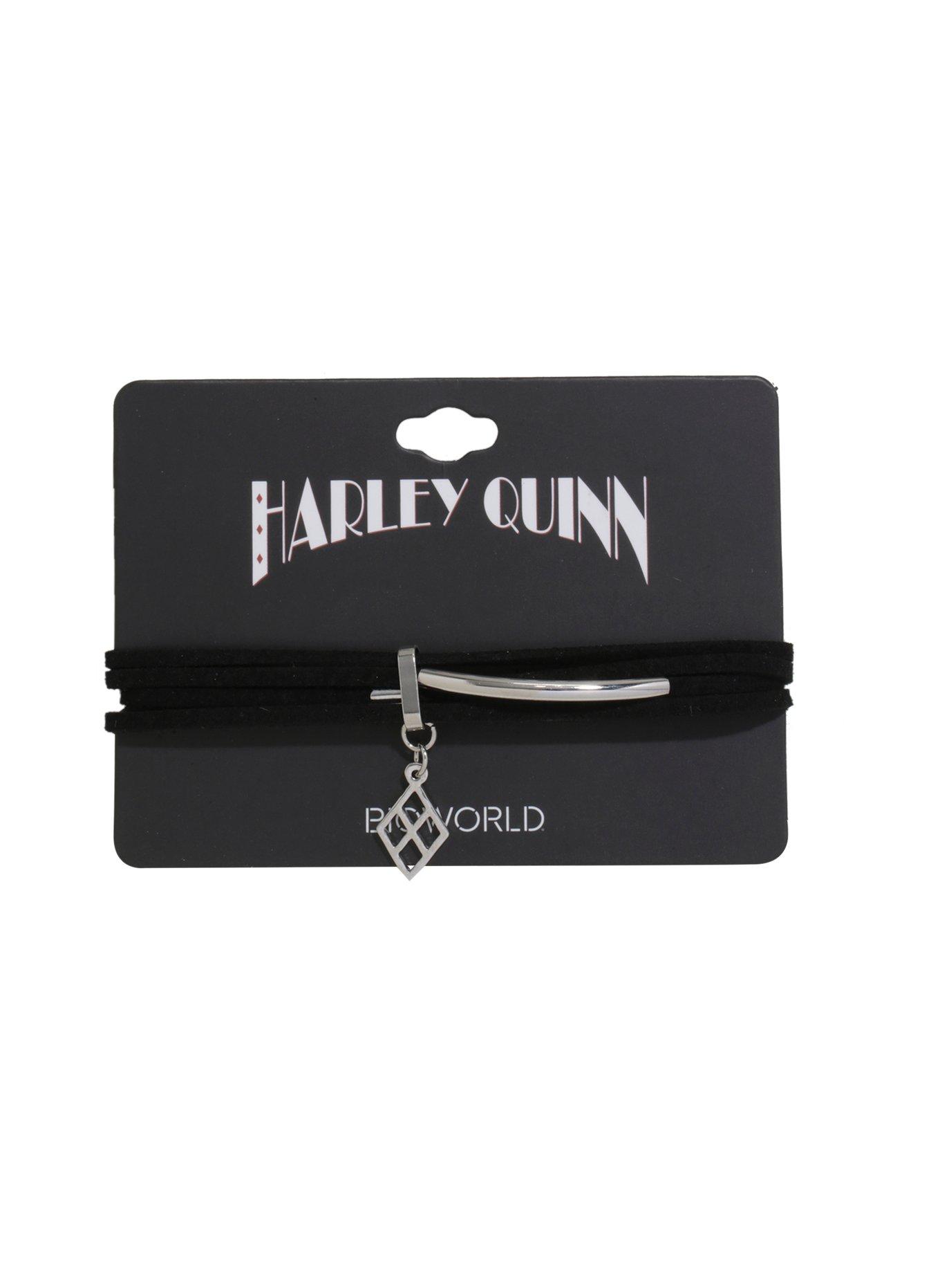 DC Comics Harley Quinn Diamond Faux Leather Suede Bracelet, , alternate