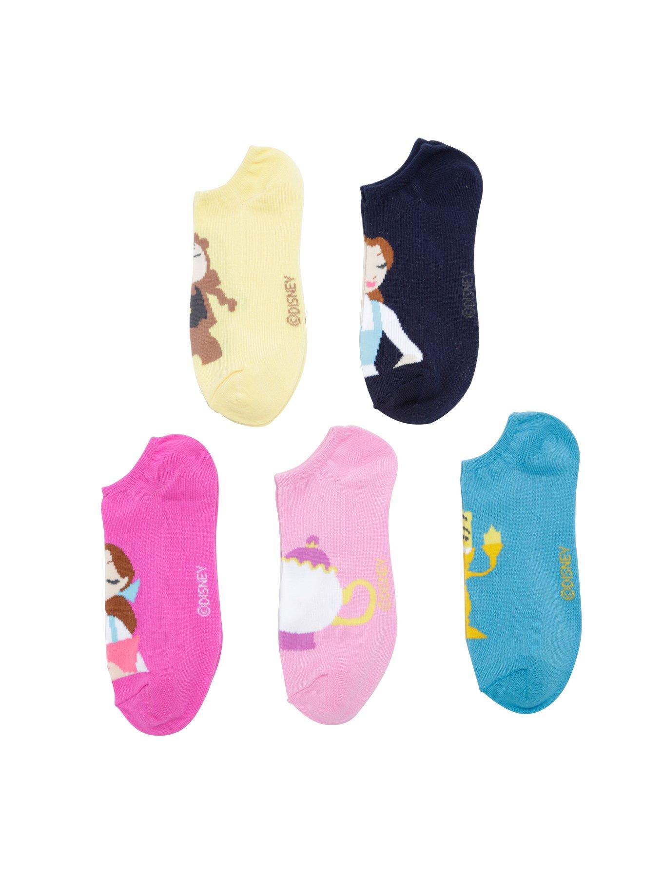 Disney Beauty And The Beast Chibi No-Show Socks 5 Pair, , alternate
