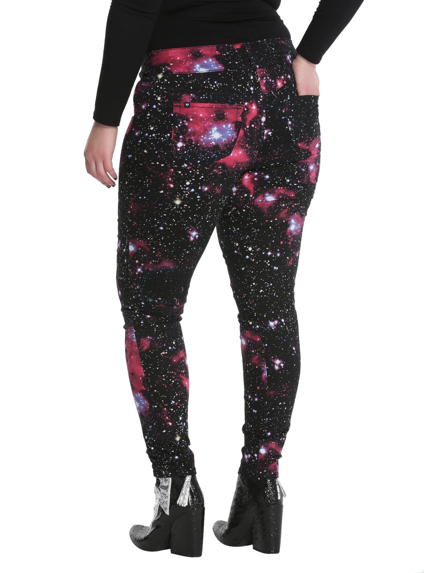 Blackheart Galaxy Print Super Skinny Jeans Plus Size, , alternate