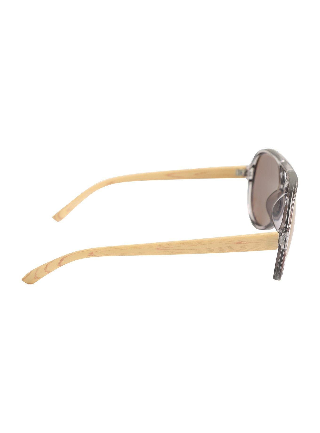 Translucent Wood Arm Aviator Sunglasses, , alternate