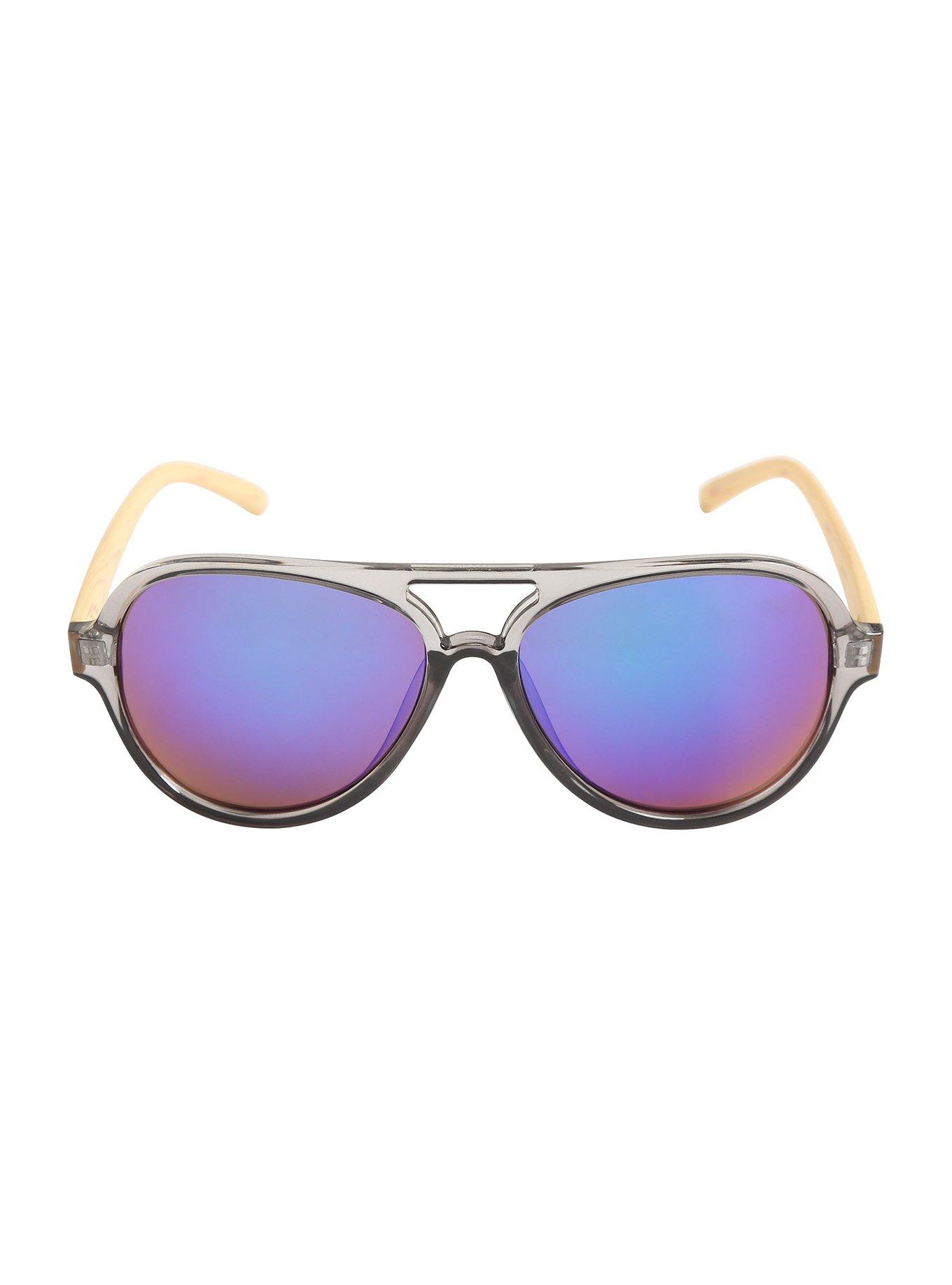 Translucent Wood Arm Aviator Sunglasses, , alternate