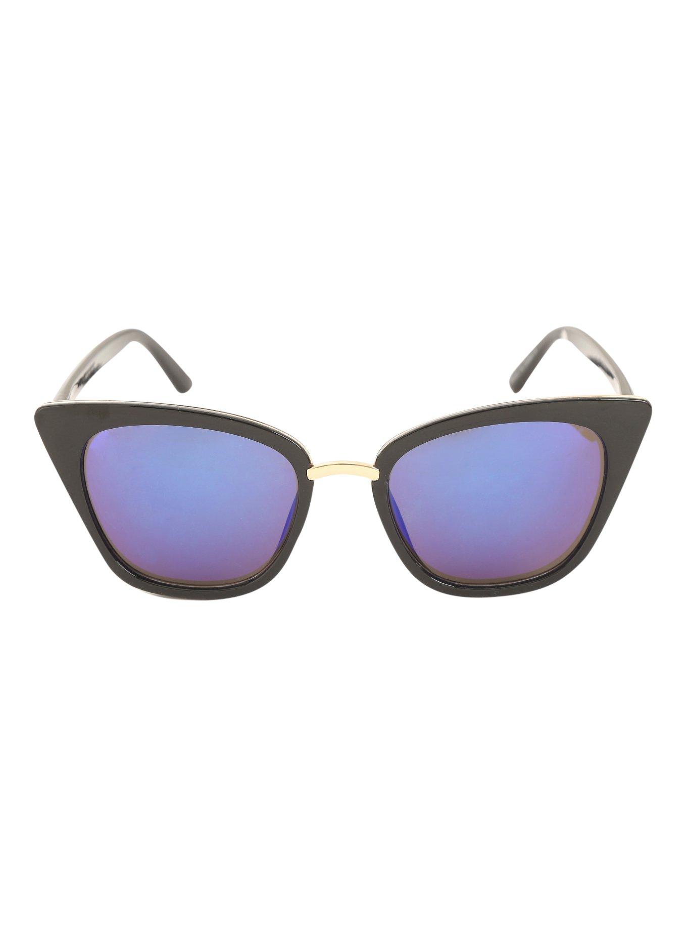 Black Cat Eye Blue Lens Sunglasses, , alternate