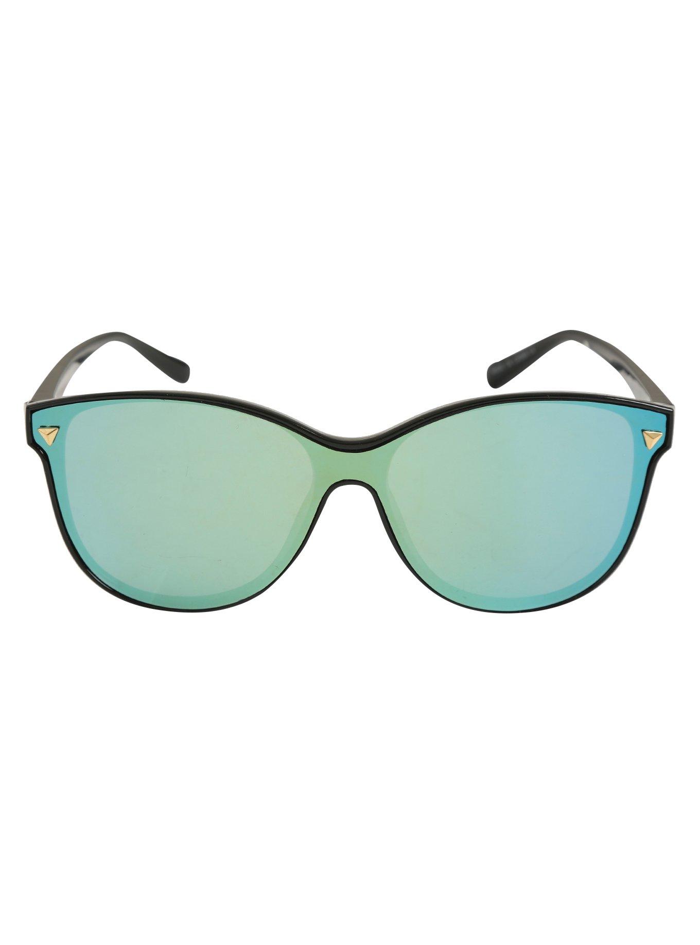 Green Mirrored Shield Sunglasses, , alternate