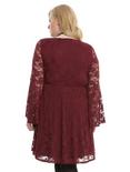 Burgundy Bell Sleeve Lace Dress Plus Size, , alternate
