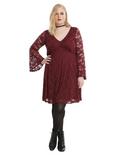 Burgundy Bell Sleeve Lace Dress Plus Size, , alternate