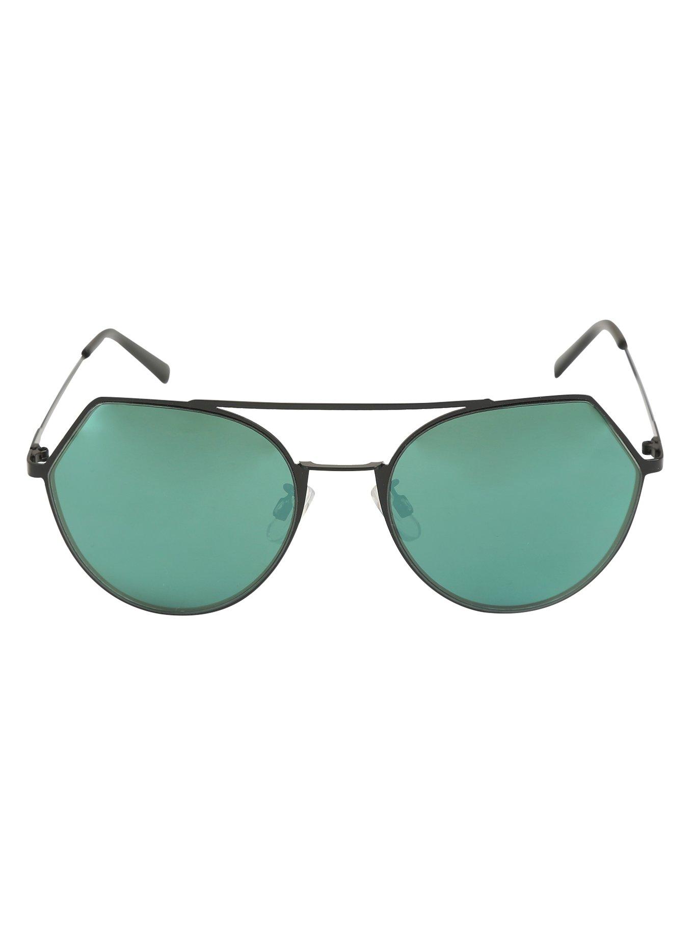 Black Green Lens Top Bridge Aviator Sunglasses, , alternate