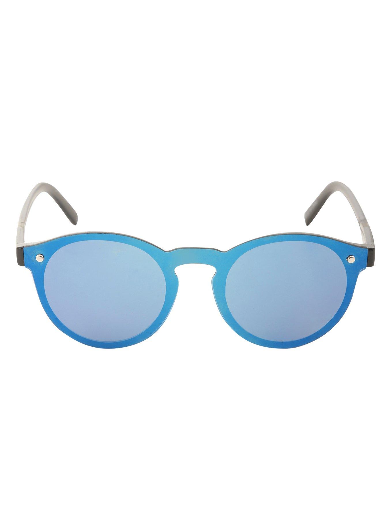 Blue Flat Lens Round Sunglasses, , alternate