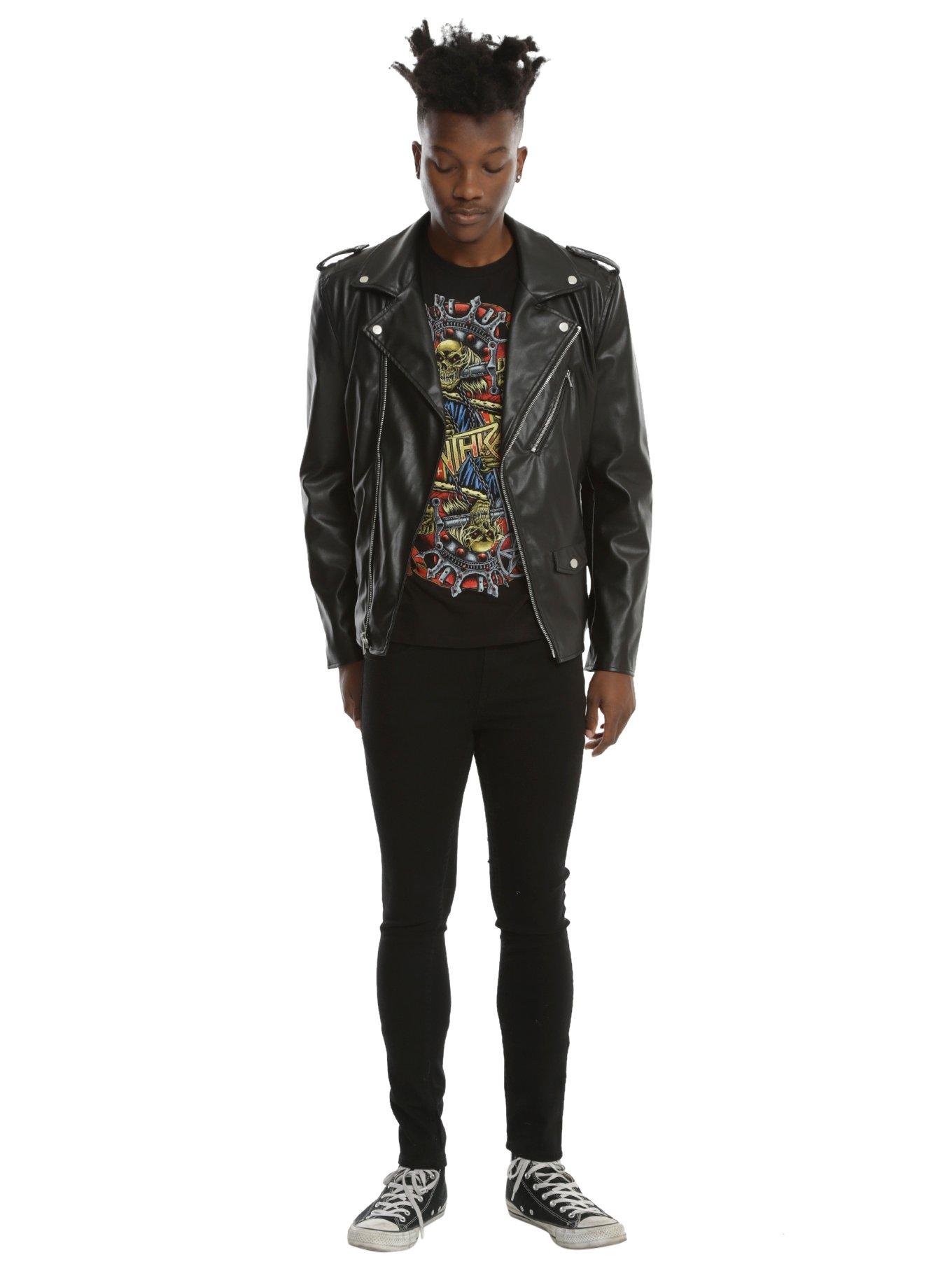 Black Faux Leather Moto Jacket, , alternate