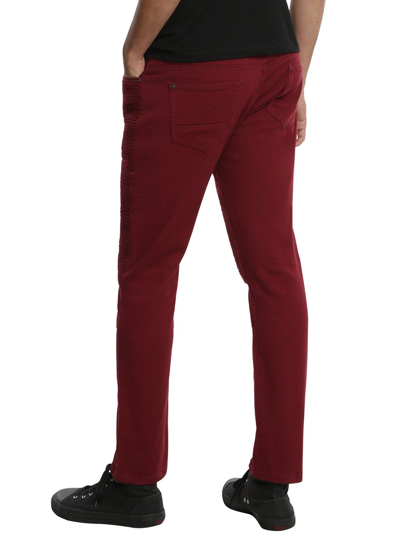 Raw X Burgundy Moto Skinny Jeans, , alternate