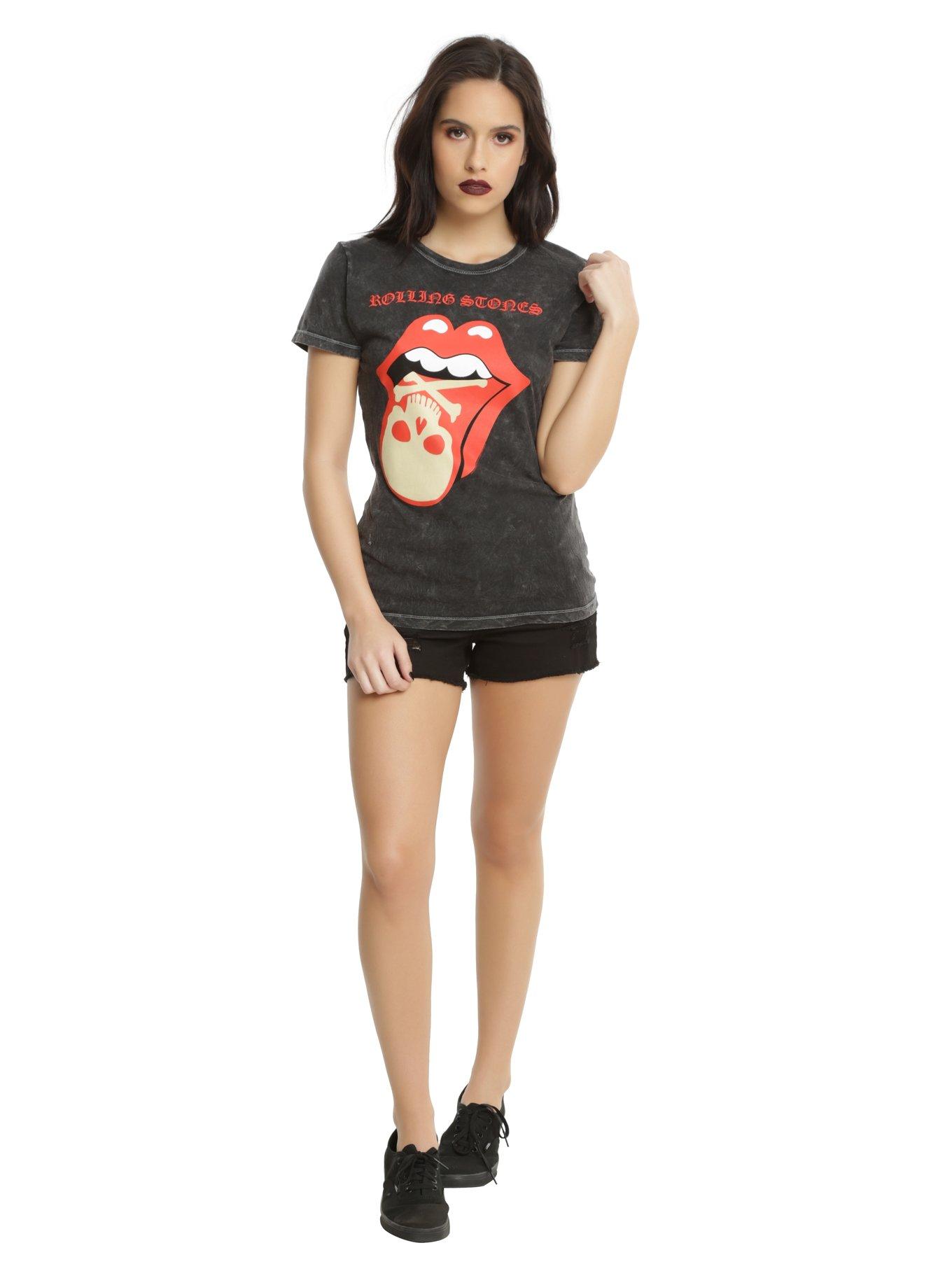 The Rolling Stones Skull & Crossbones Tongue Logo Girls Mineral Wash T-Shirt, , alternate