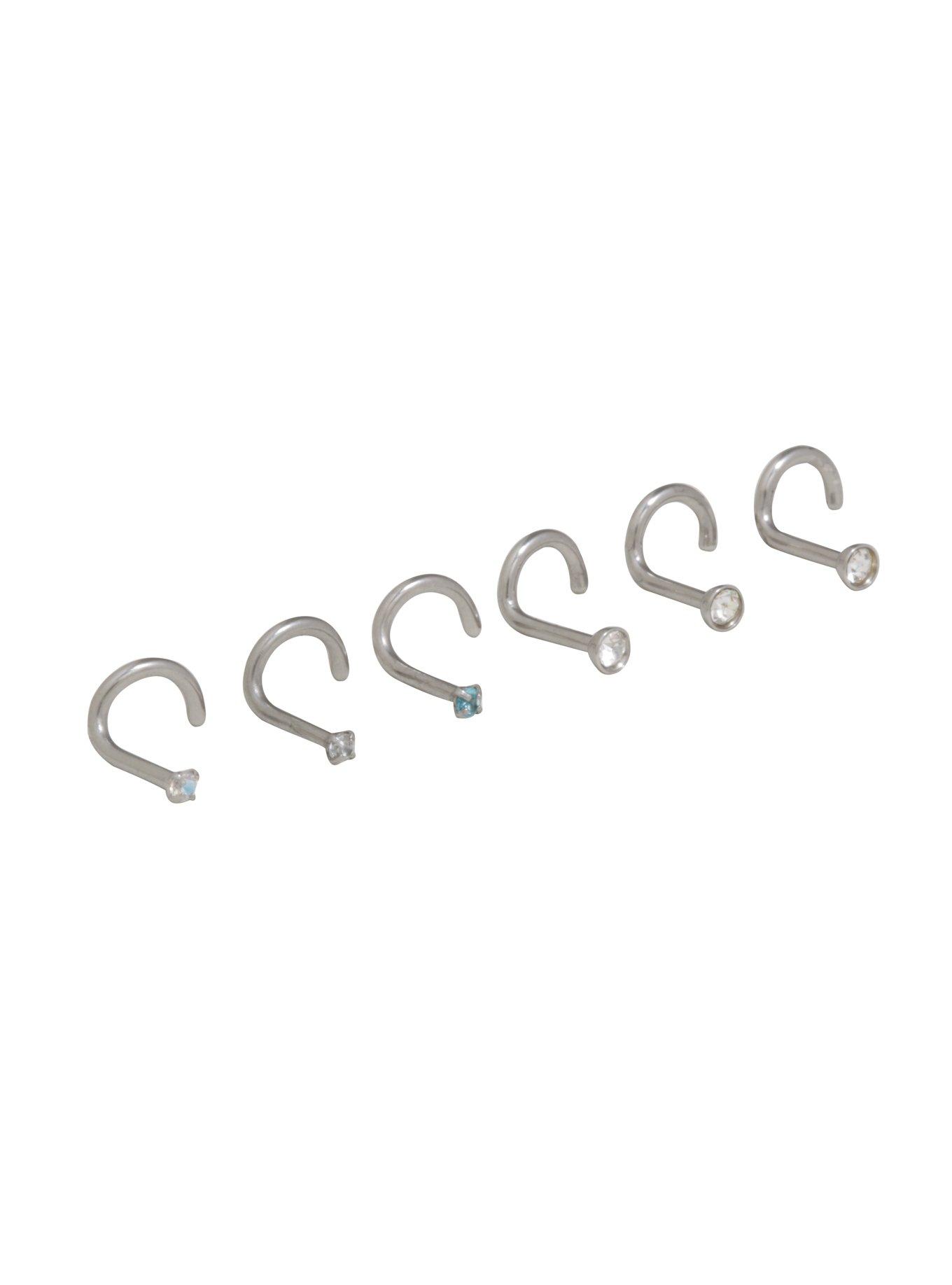 Steel Pronged AB Blue & Clear CZ Nose Screw 6 Pack, , alternate