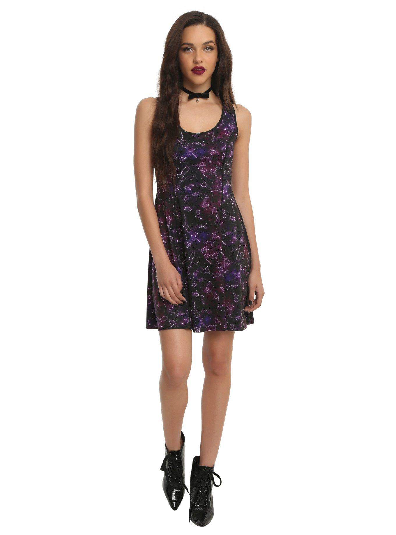 Galaxy Print Reversible Fit & Flare Dress, , alternate