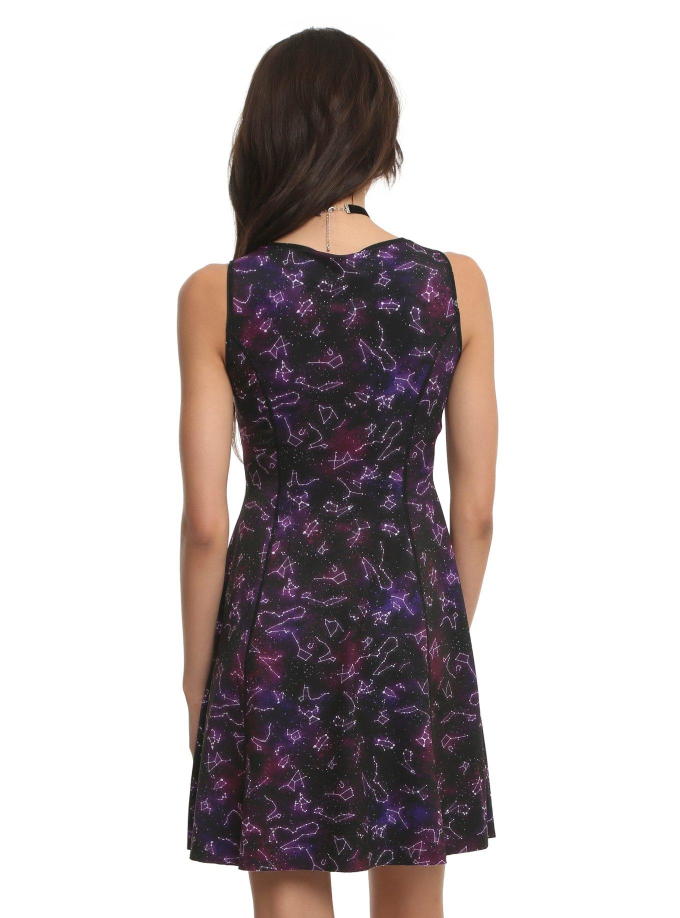 Galaxy Print Reversible Fit & Flare Dress, , alternate