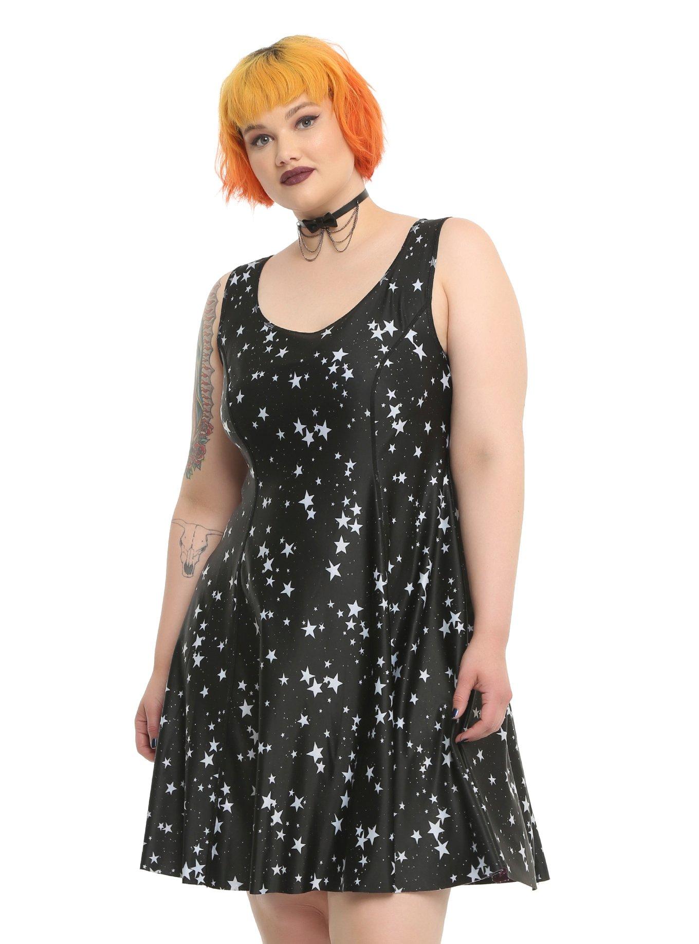 Galaxy Print Reversible Fit & Flare Dress Plus Size, , alternate