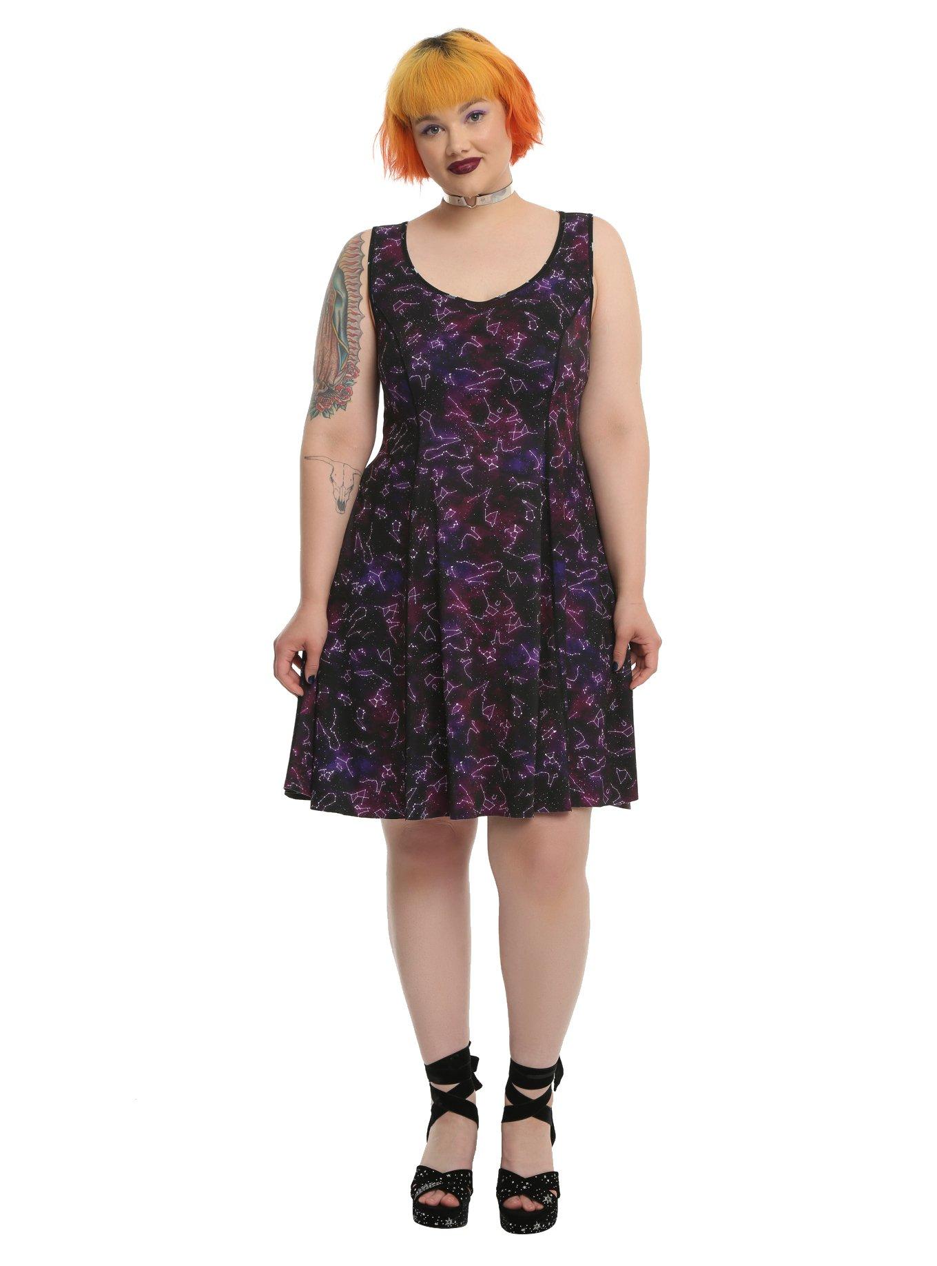 Galaxy Print Reversible Fit & Flare Dress Plus Size, , alternate