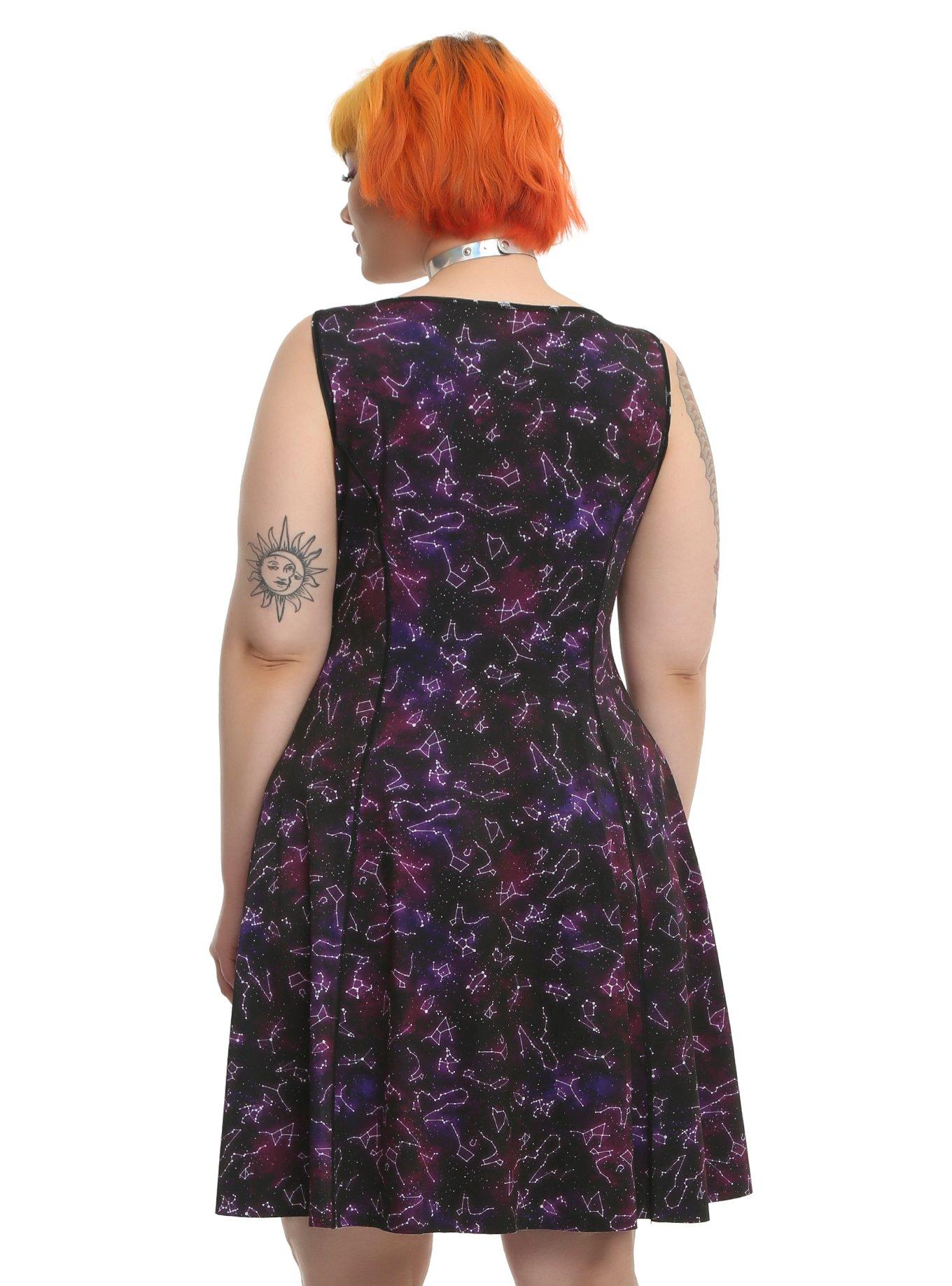 Galaxy Print Reversible Fit & Flare Dress Plus Size, , alternate