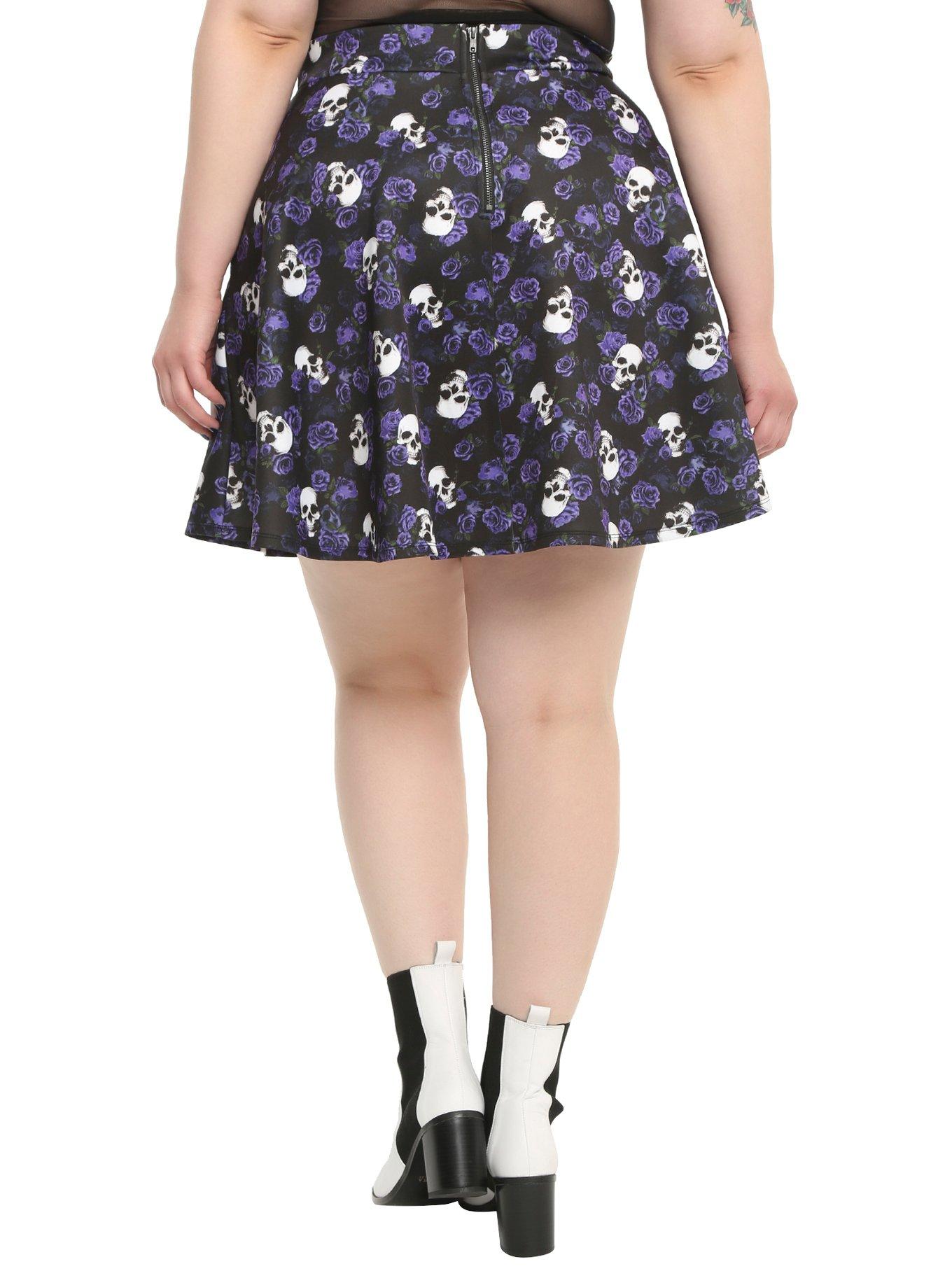 Floral Skull Skater Skirt Plus Size, , alternate