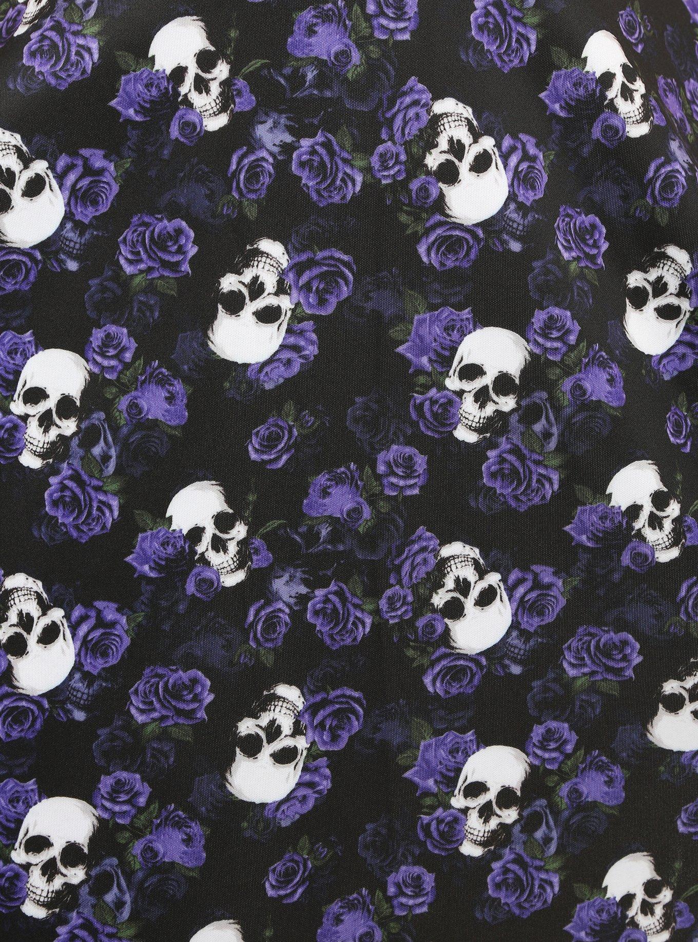 Floral Skull Skater Skirt Plus Size, , alternate