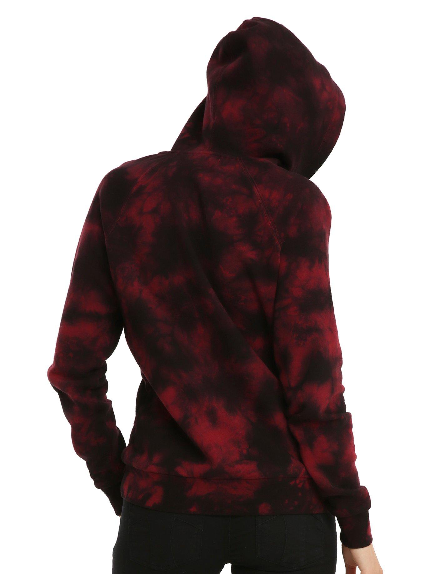Red & Black Tie-Dye Lace-Up Girls Hoodie, PINK, alternate