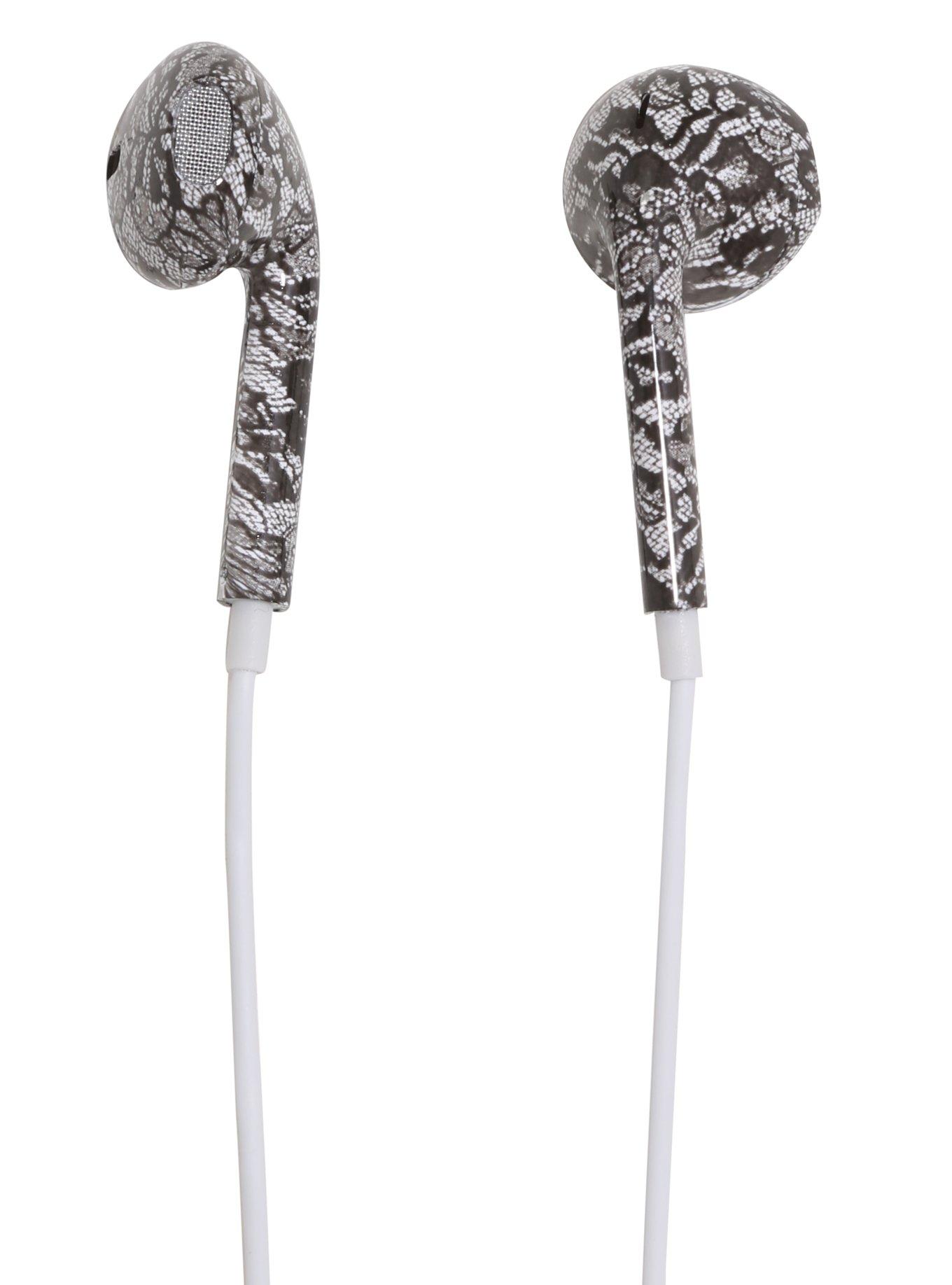 Micase Black Lace Print Earbuds, , alternate