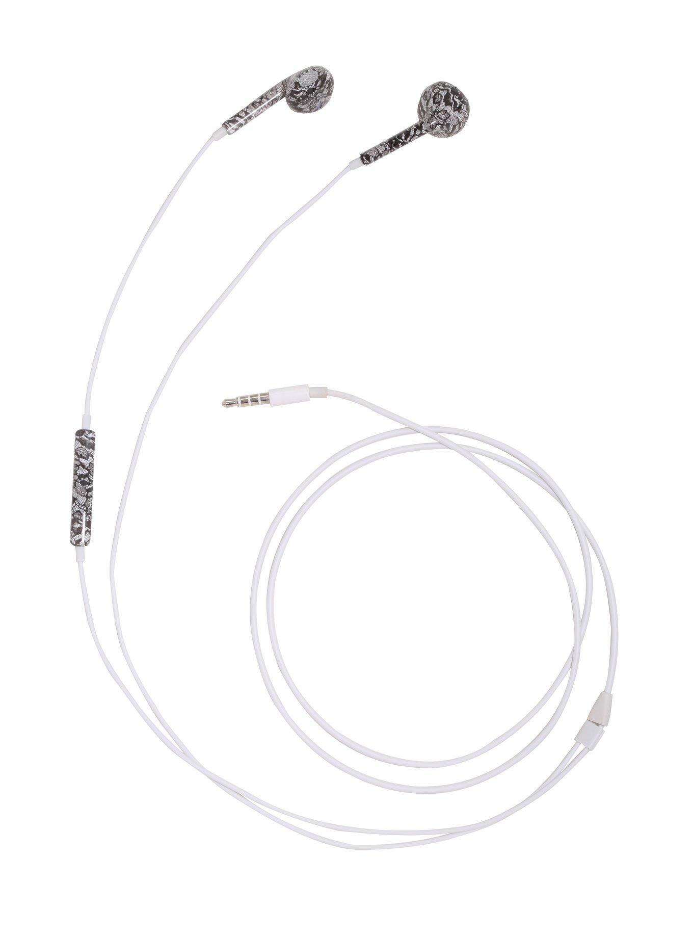 Micase Black Lace Print Earbuds, , alternate
