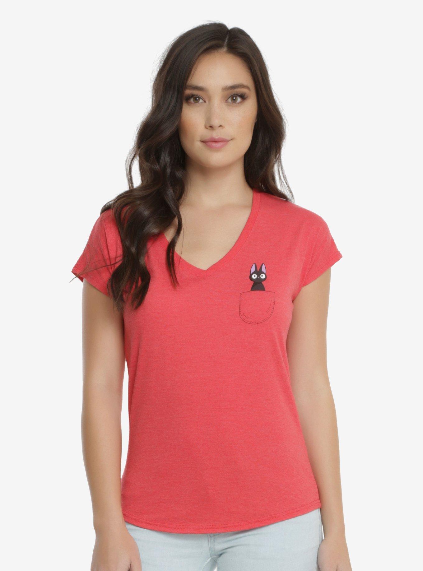 Studio Ghibli Kiki's Delivery Service Jiji Pocket V-Neck T-Shirt, , alternate