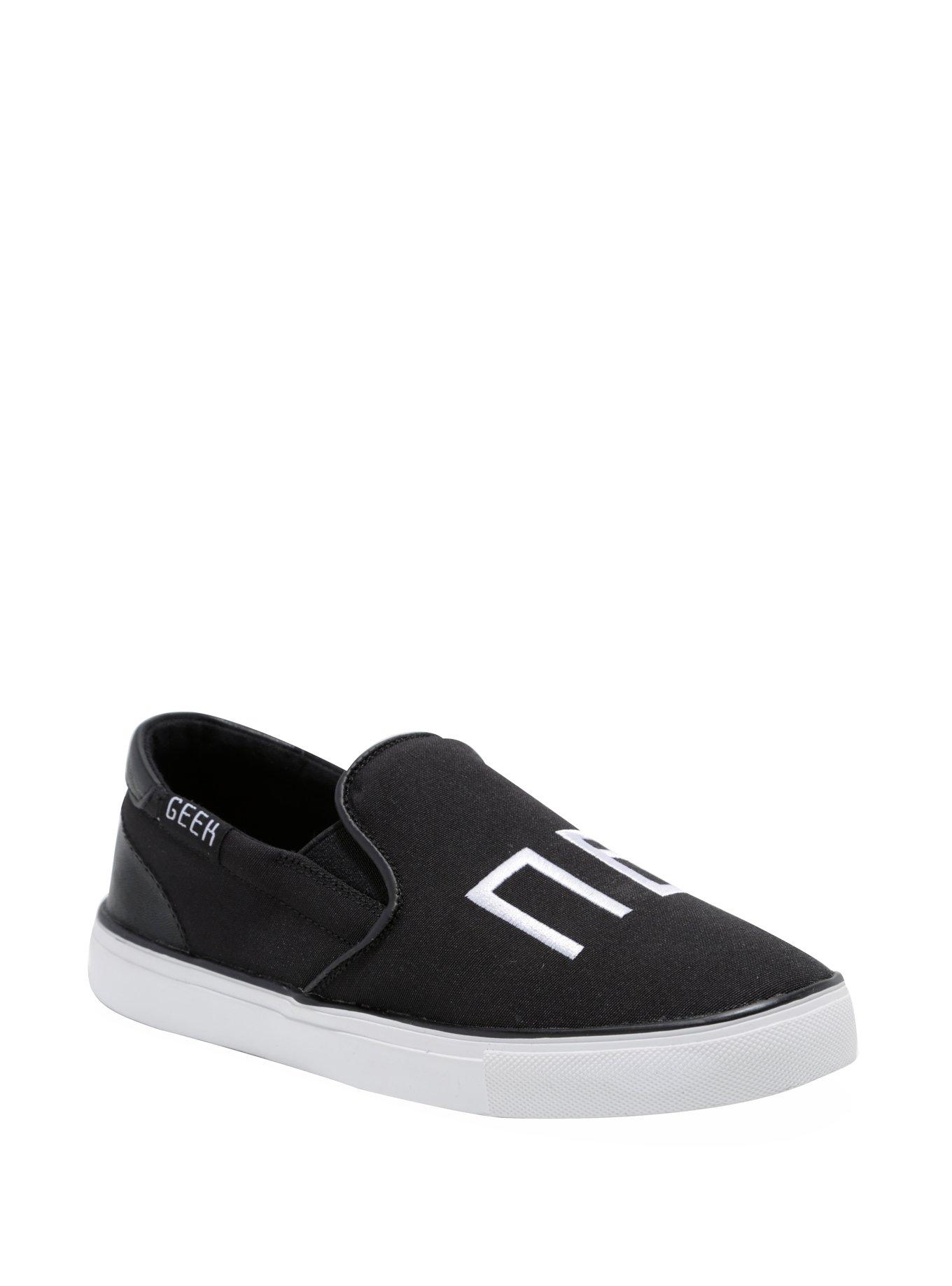 Nerd Embroidered Black Slip-On Shoes, , alternate